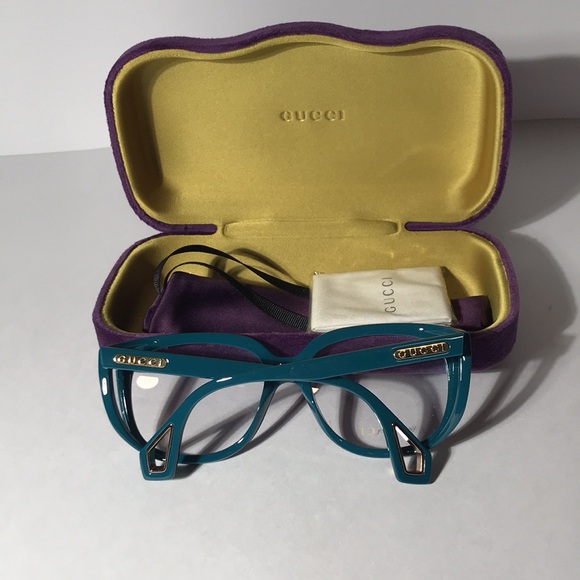 New Authentic Gucci GG0470O 003 Women’s Teal Cat-Eye Eyeglasses